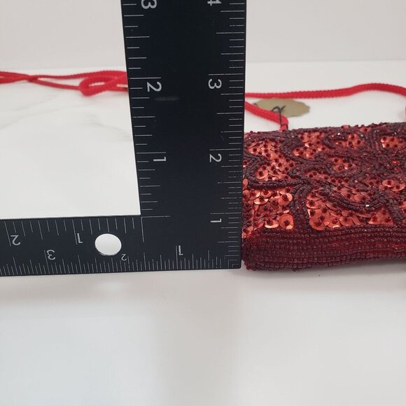 VTG Handmade Beaded Sequins Handbag Evening Red Flapper Formal Event Party NWT - Picture 11 of 12